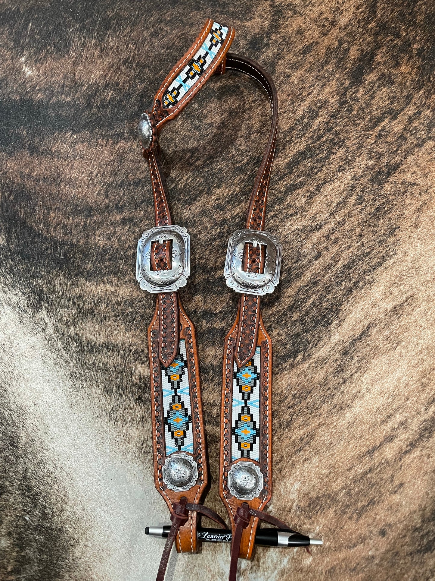 Rafter S. Orange Odessa Beaded One Ear Headstall