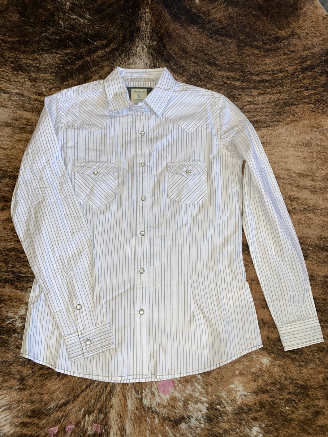Panhandle Women's Rough Stock White & Gray Pinstripe Western Shirt