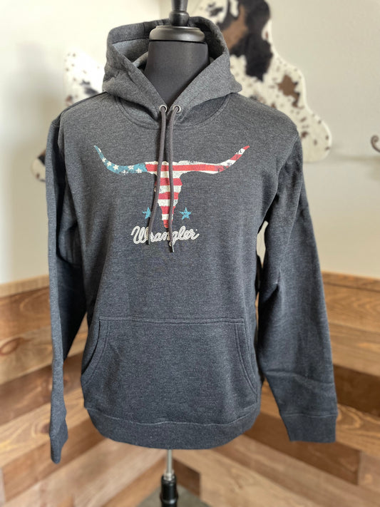 Wrangler Men's Longhorn Flag Charcoal Hoodie