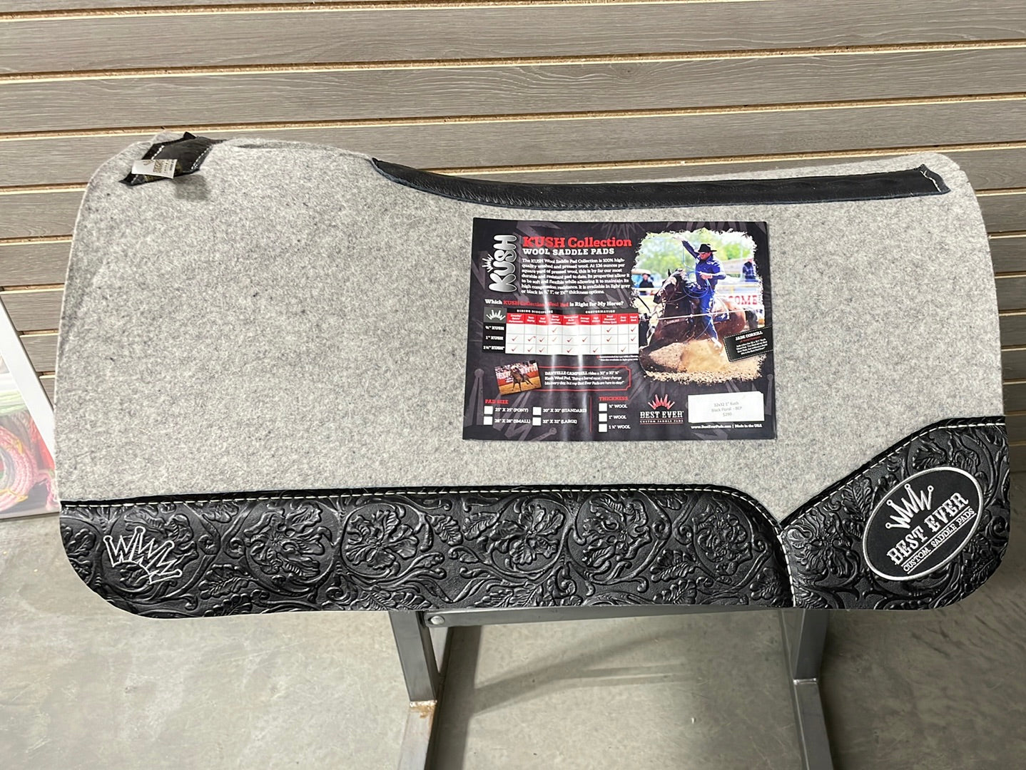 Best Ever Kush Saddle Pad - Black Floral Silver Emblem (1" thick, 32"x32")