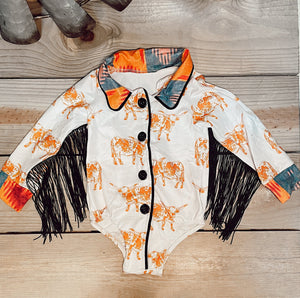 STW Girl's Infant Longhorn Fringe Long Sleeve Bodysuit