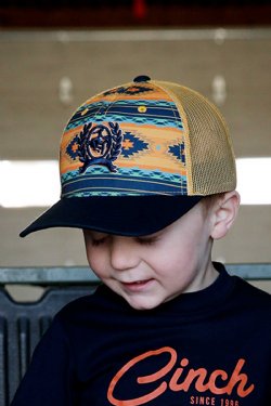 Cinch Boy's FlexFit Orange & Navy Aztec Cap