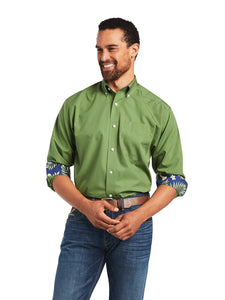 Ariat Men's Pinpoint Oxford Dill Green Western Shirt