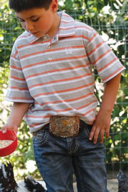 Cinch Boy's Heather Gray & Orange Polo Shirt