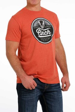 Cinch Men's Screen Print Heather Orange T-Shirt