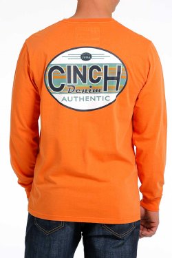 Cinch Men's Premium Authentic Orange Long Sleeve T-Shirt