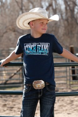 Cinch Boy's Lead Don't Follow Heathered Navy T-Shirt