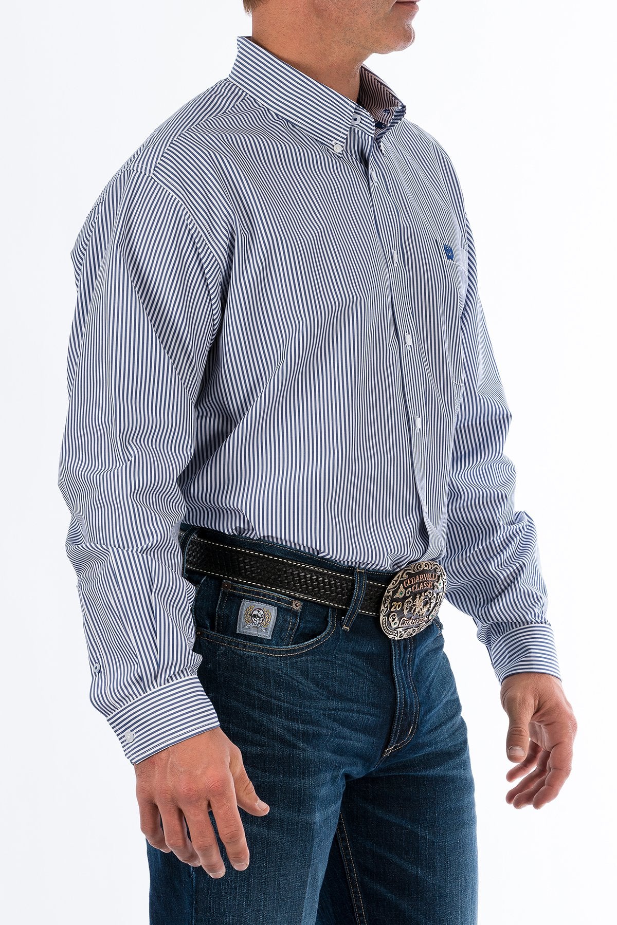 Cinch Men's Tencel Royal Blue Pinstripe Western Shirt