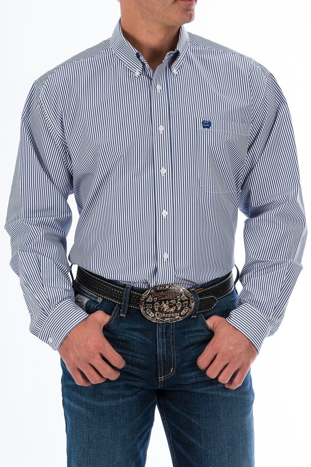 Cinch Men's Tencel Royal Blue Pinstripe Western Shirt