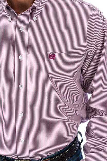 Cinch Men's Tencel Burgundy Pinstripe Western Shirt