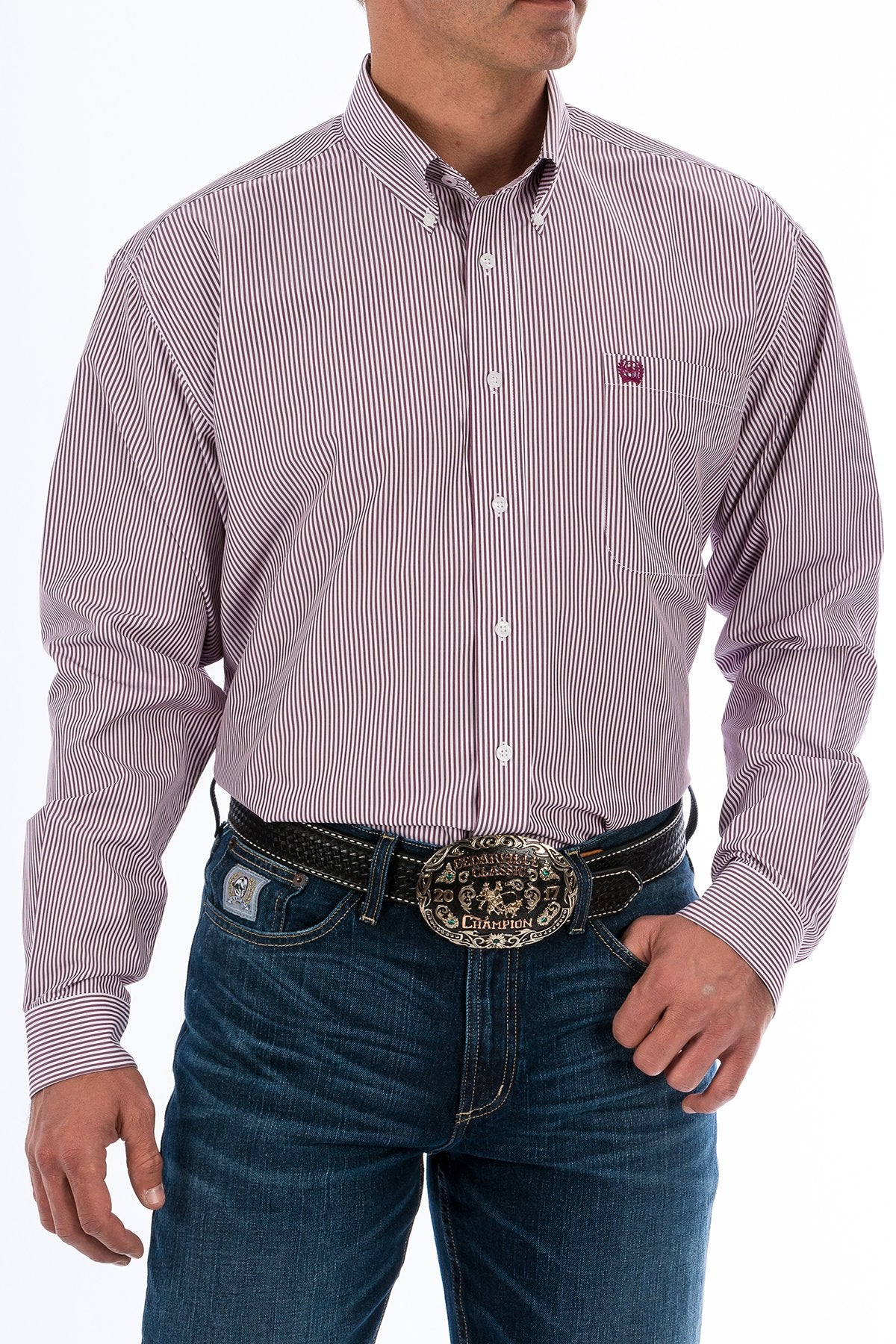 Cinch Men's Tencel Burgundy Pinstripe Western Shirt