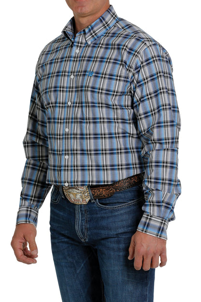 Cinch Men's Royal, Black, and White Plaid Western Shirt