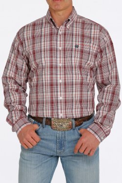 Cinch Men's Red & Charcoal Plaid Western Shirt