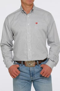 Cinch Men's Tencel White & Gray Pinstripe Western Shirt