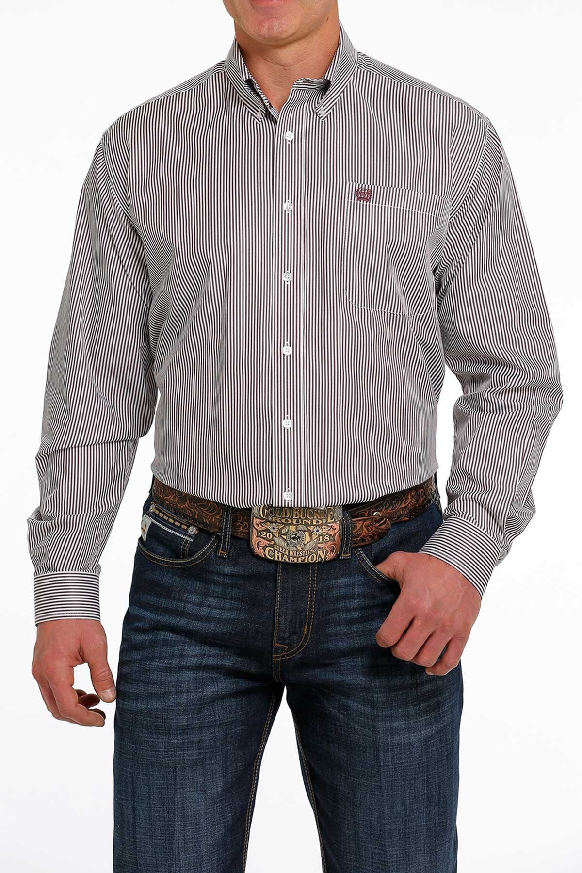 Cinch Men's Tencel White & Purple Pinstripe Western Shirt