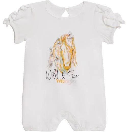 Wrangler Girl's infant Wild & Free Horse White Romper