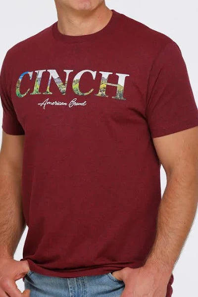 Cinch Men's Nature Logo Heather Burgundy T-Shirt