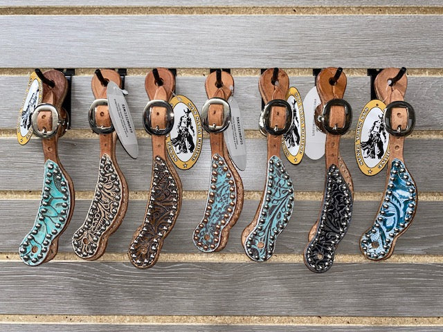 San Saba Shaped Youth Spur Straps - Western Tooling with Studs