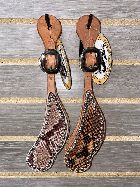 San Saba Shaped Spur Straps - Python with Silver Studs