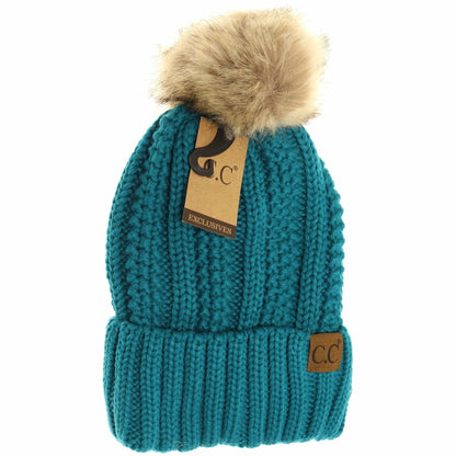 C.C Beanie Fuzzy Lined Fur Pom Beanie