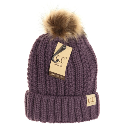 C.C Beanie KIDS Fuzzy Lined Fur Pom Beanie