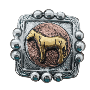 Antique Silver Square with Gold Horse Conchos - Set of 6