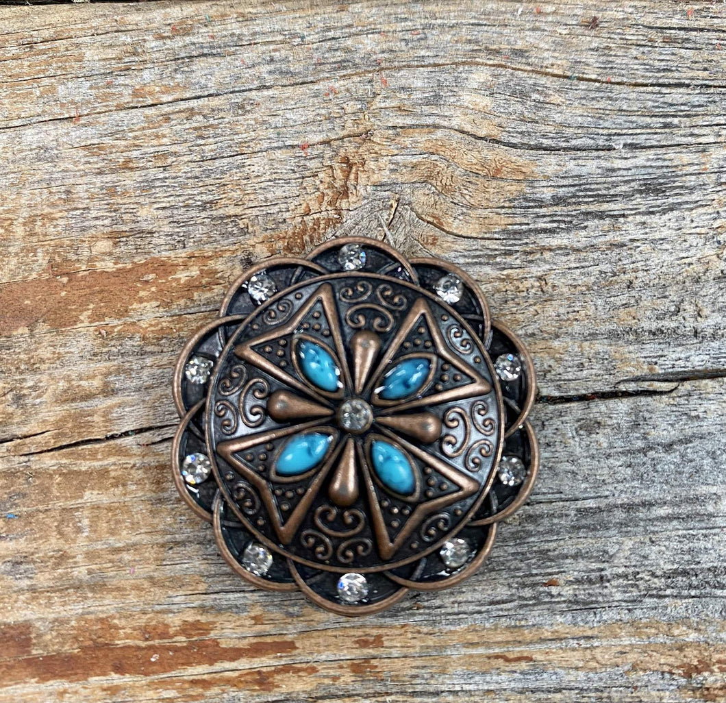 Copper Turquoise & Crystal Conchos - Set of 6
