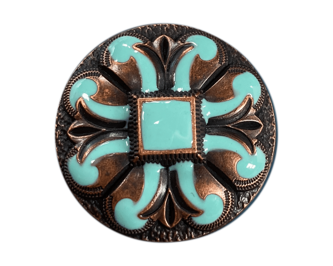 Copper Turquoise Fleur De Lis Conchos - Set of 6