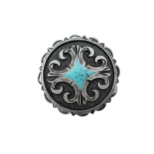 Turquoise Diamond Antique Silver Conchos - Set of 6