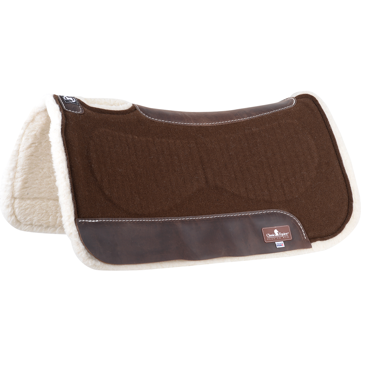 Powered with a vented Zoombang™ insert that is scientifically engineered to dissipate energy, reducing injury and stress on equine athletes. Its breathable design remains securely in place, providing conformal layered protection. Durable 3/8” felt top is designed to be used alone or under show blanket. A 100% Merino fleece bottom wicks moisture and provides maximum comfort to the horse’s back. 1-1/4” total pad thickness.