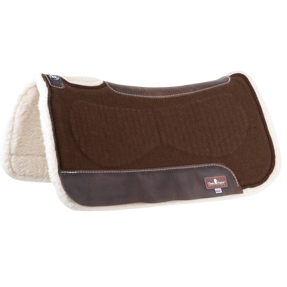 Powered with a vented Zoombang™ insert that is scientifically engineered to dissipate energy, reducing injury and stress on equine athletes. Its breathable design remains securely in place, providing conformal layered protection. Durable 3/8” felt top is designed to be used alone or under show blanket. A 100% Merino fleece bottom wicks moisture and provides maximum comfort to the horse’s back. 1-1/4” total pad thickness.