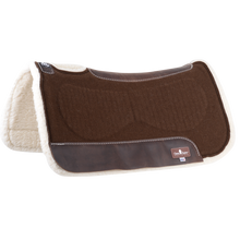 Load image into Gallery viewer, Powered with a vented Zoombang™ insert that is scientifically engineered to dissipate energy, reducing injury and stress on equine athletes. Its breathable design remains securely in place, providing conformal layered protection. Durable 3/8” felt top is designed to be used alone or under show blanket. A 100% Merino fleece bottom wicks moisture and provides maximum comfort to the horse’s back. 1-1/4” total pad thickness.

