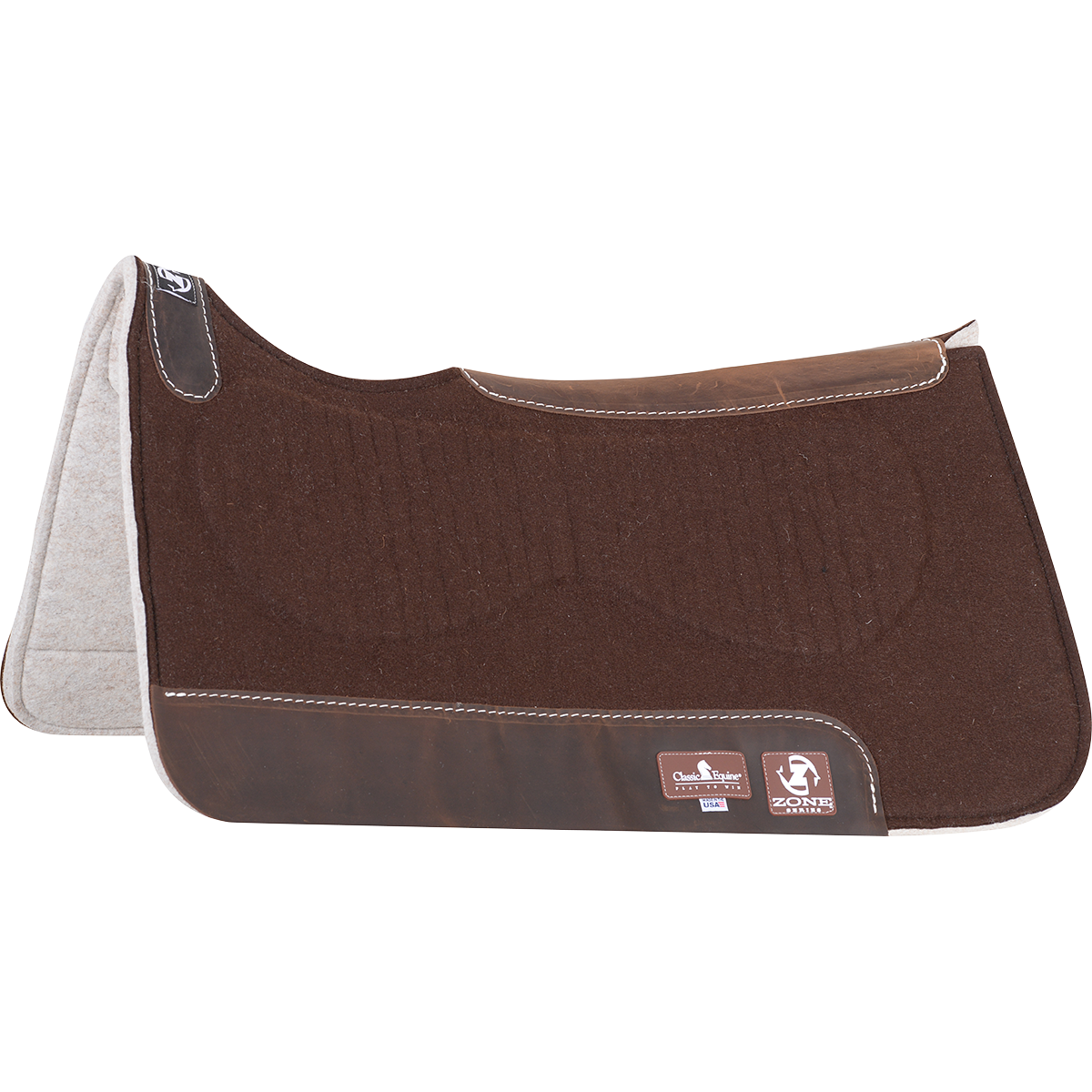 Powered with a vented Zoombang™ insert that is scientifically engineered to dissipate energy, reducing injury and stress on equine athletes. Its breathable design remains securely in place, providing conformal layered protection. 1/8” blended felt top is designed to be used alone as a training pad or under a show blanket. Its durable orthopedic grade felt bottom absorbs moisture, remains soft and pliable, and provides excellent shock absorption. 1” total pad thickness.