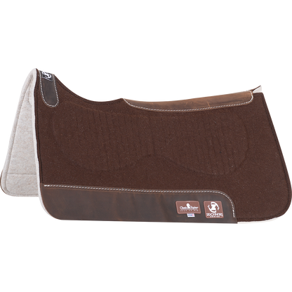 Powered with a vented Zoombang™ insert that is scientifically engineered to dissipate energy, reducing injury and stress on equine athletes. Its breathable design remains securely in place, providing conformal layered protection. 1/8” blended felt top is designed to be used alone as a training pad or under a show blanket. Its durable orthopedic grade felt bottom absorbs moisture, remains soft and pliable, and provides excellent shock absorption. 1” total pad thickness.